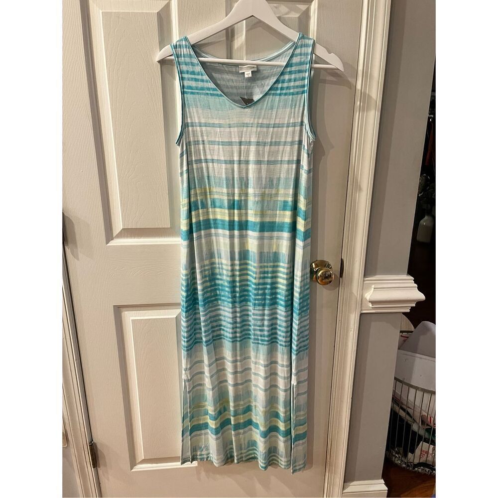 J. Jill Seafoam Water Color Stripe Tank Maxi Dress sz S NWT
